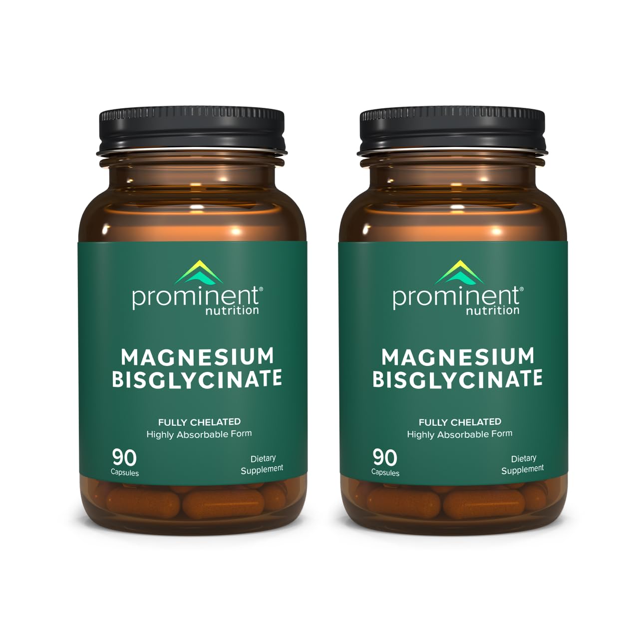 Prominent Nutrition magnesium bisglycinate capsules bottle front shows brain health support messaging