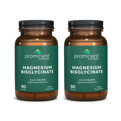 Prominent Nutrition magnesium bisglycinate capsules bottle front shows brain health support messaging