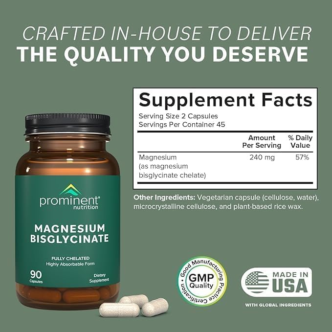 Prominent Nutrition magnesium bisglycinate capsules label close-up