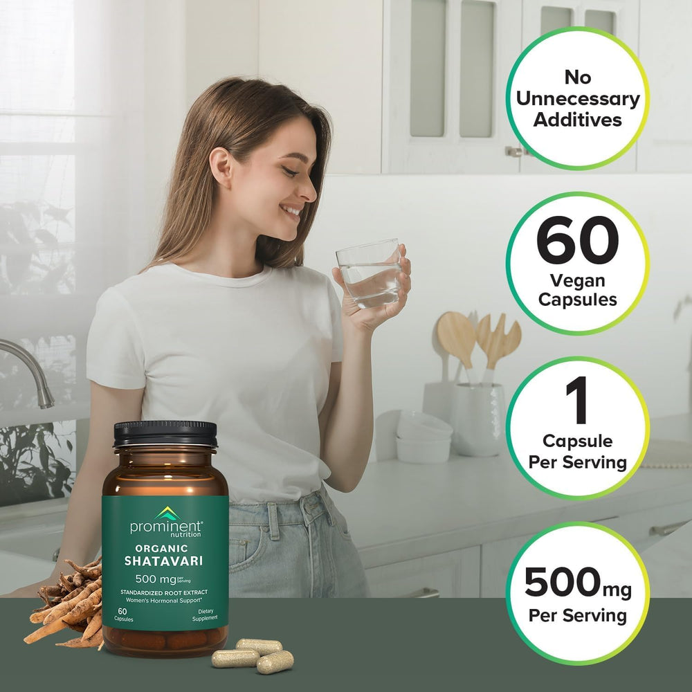 Prominent Nutrition Organic Shatavari capsules for daily-use routine and wellness.