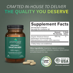 Prominent Nutrition Organic Shatavari capsules root extract standardized for potent, consistent hormonal support.