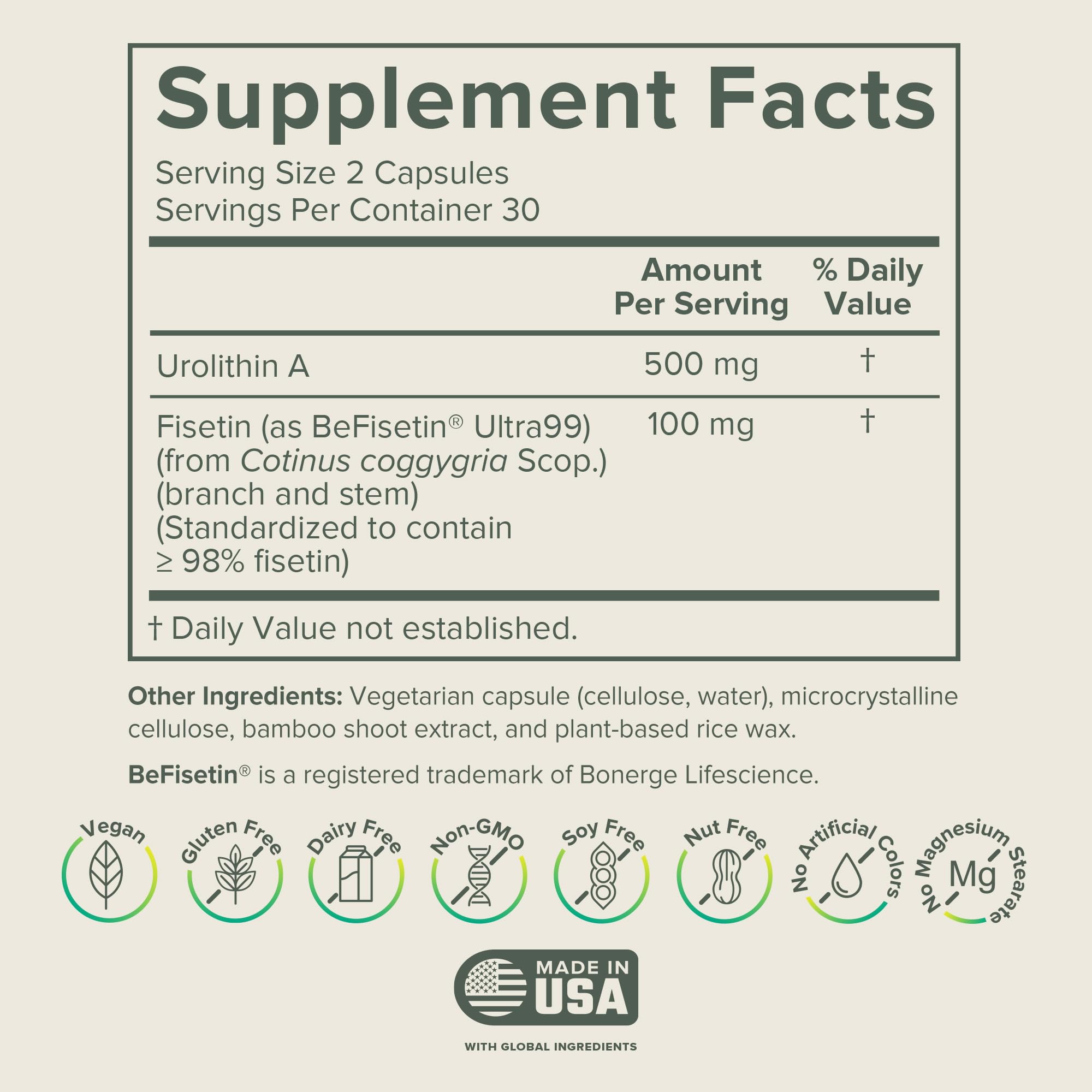 Prominent Nutrition Urolithin A + Fisetin bottle pour suggests easy daily wellness.