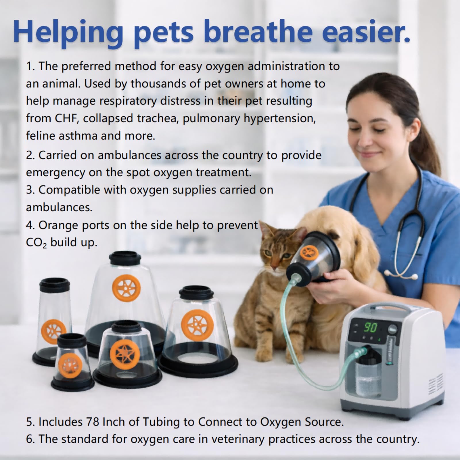 PROMEVET Pet Oxygen Mask Size Collection shows five sizes for optimal pet fit.