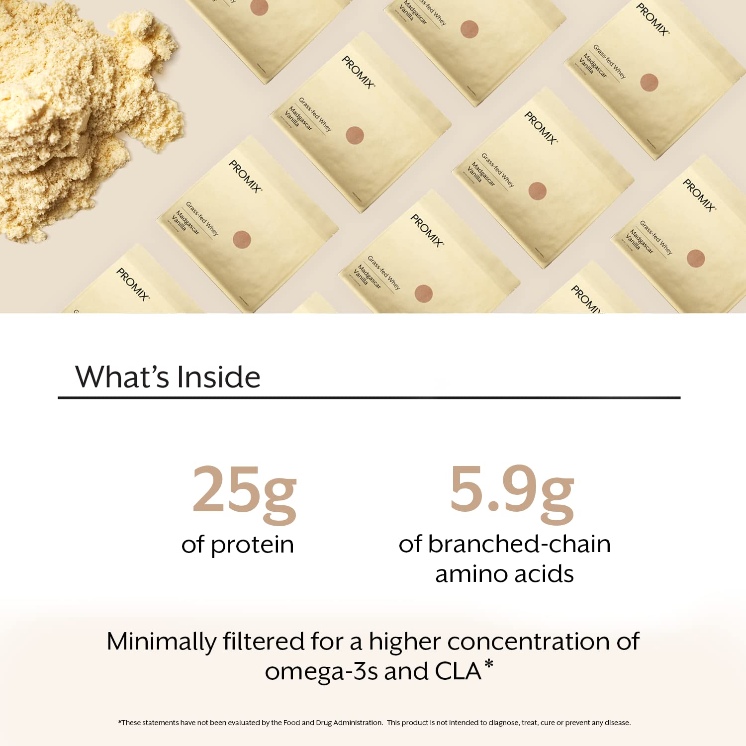 Promix grass-fed whey ingredients label emphasizing natural antioxidants
