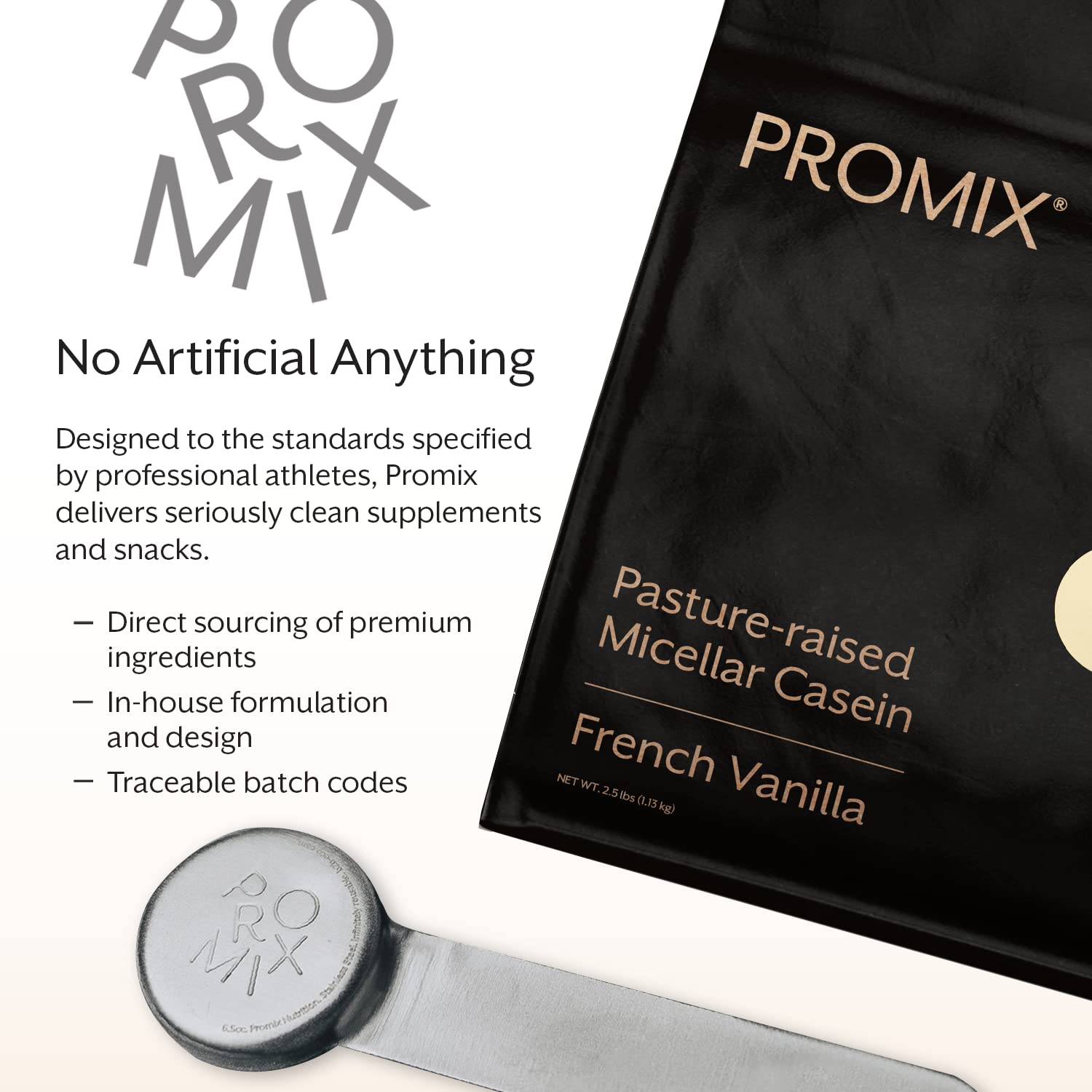 Promix Casein Vanilla mixed in a glass demonstrates easy blending and taste.