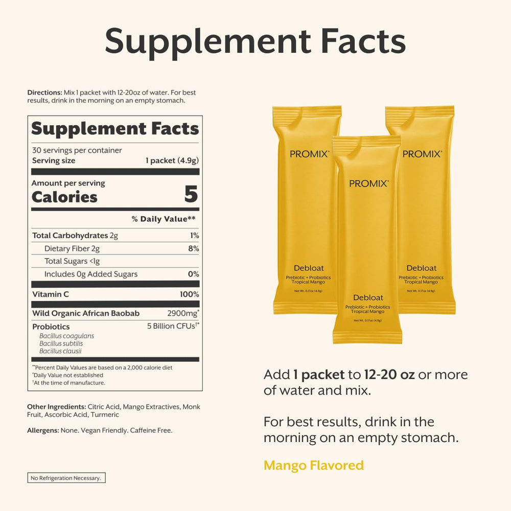 ProMix Nutrition Debloat baobab fiber image emphasizing natural prebiotic support for digestion