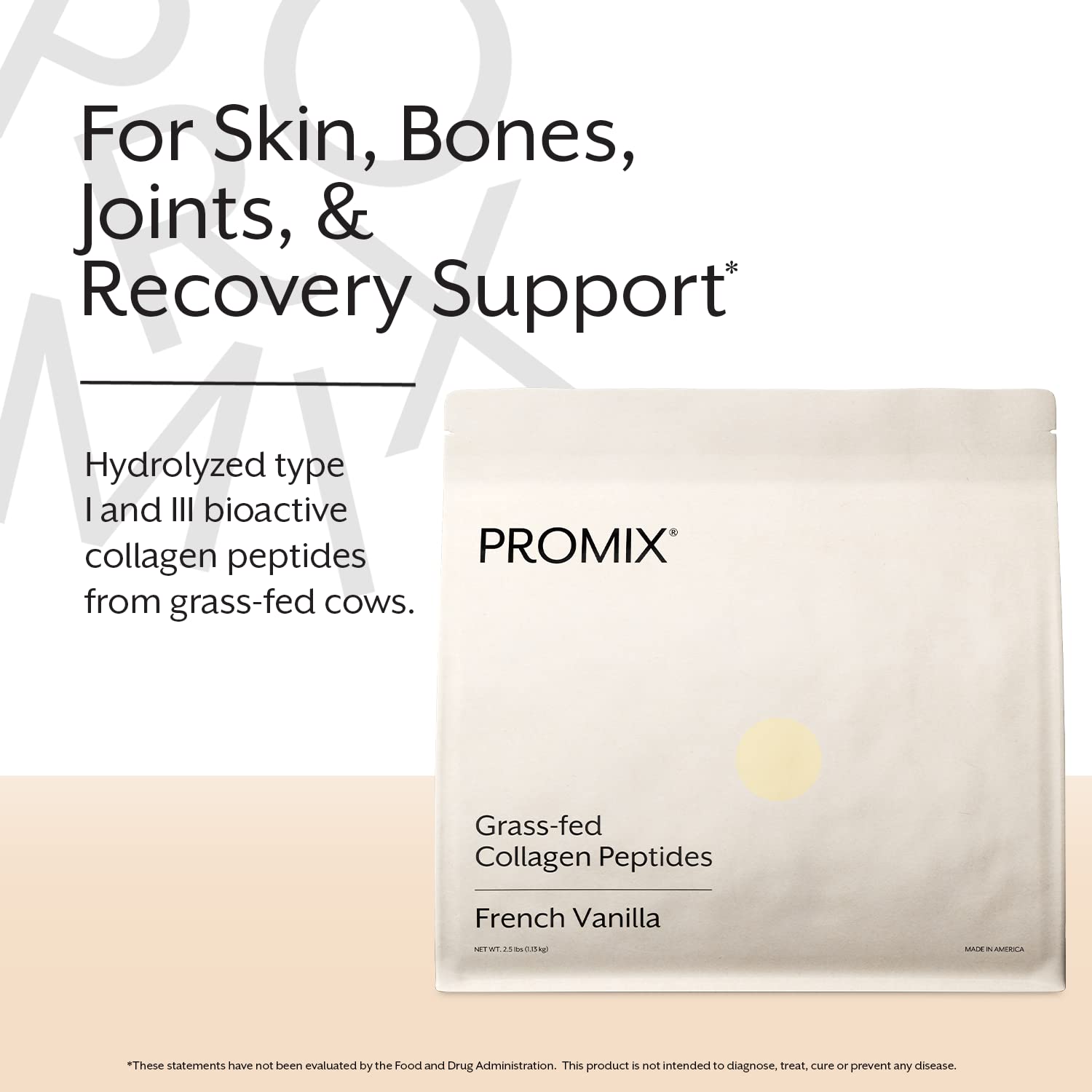 Promix Nutrition grass-fed collagen peptides bag, sourced from grass-fed cows