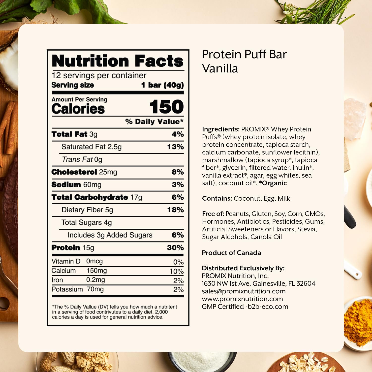Promix Nutrition clean label shows no peanuts or artificial colors