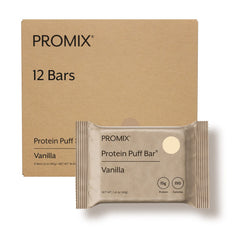 Promix Nutrition Protein Puff Bars packaging highlights on-the-go convenience