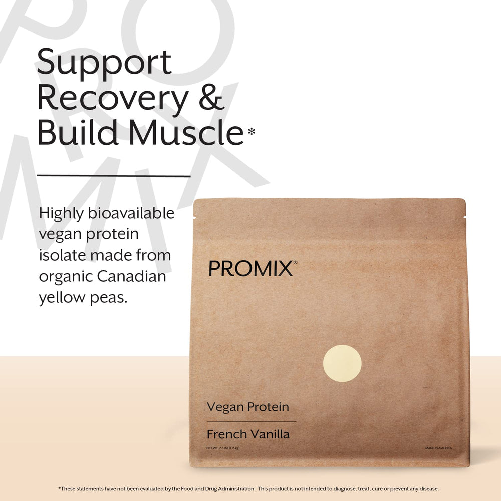 Promix Nutrition vanilla protein powder being blended into a smoothie for post-workout.