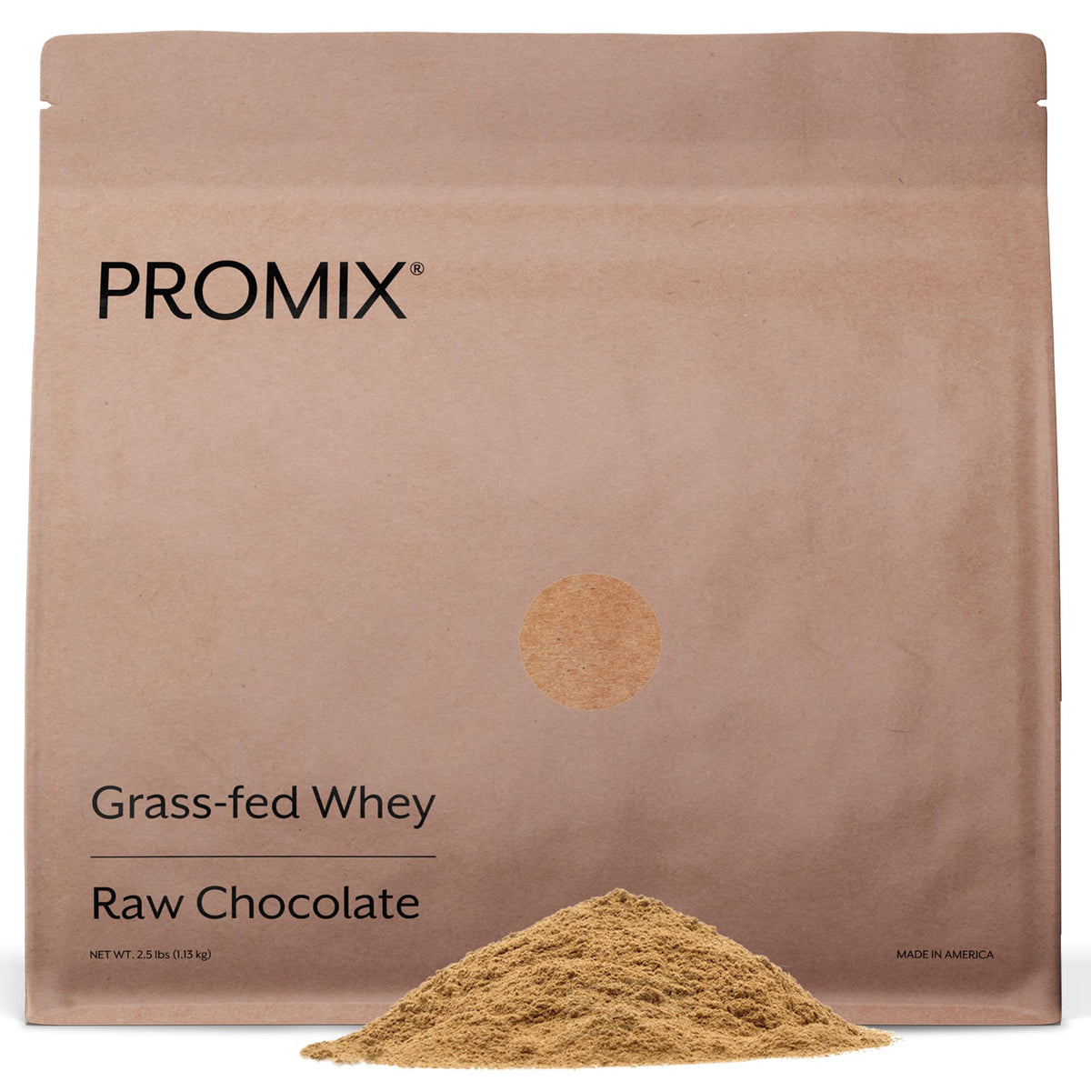 Promix Nutrition Whey Protein Powder Chocolate tub shows grass-fed formula for post-workout recovery.