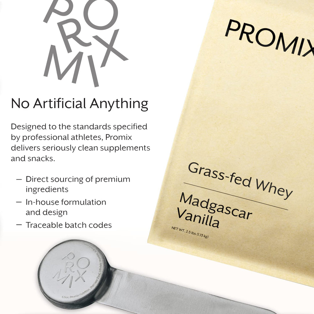 ProMix Nutrition vanilla whey label closeup underscores gluten-free and keto-friendly formula.