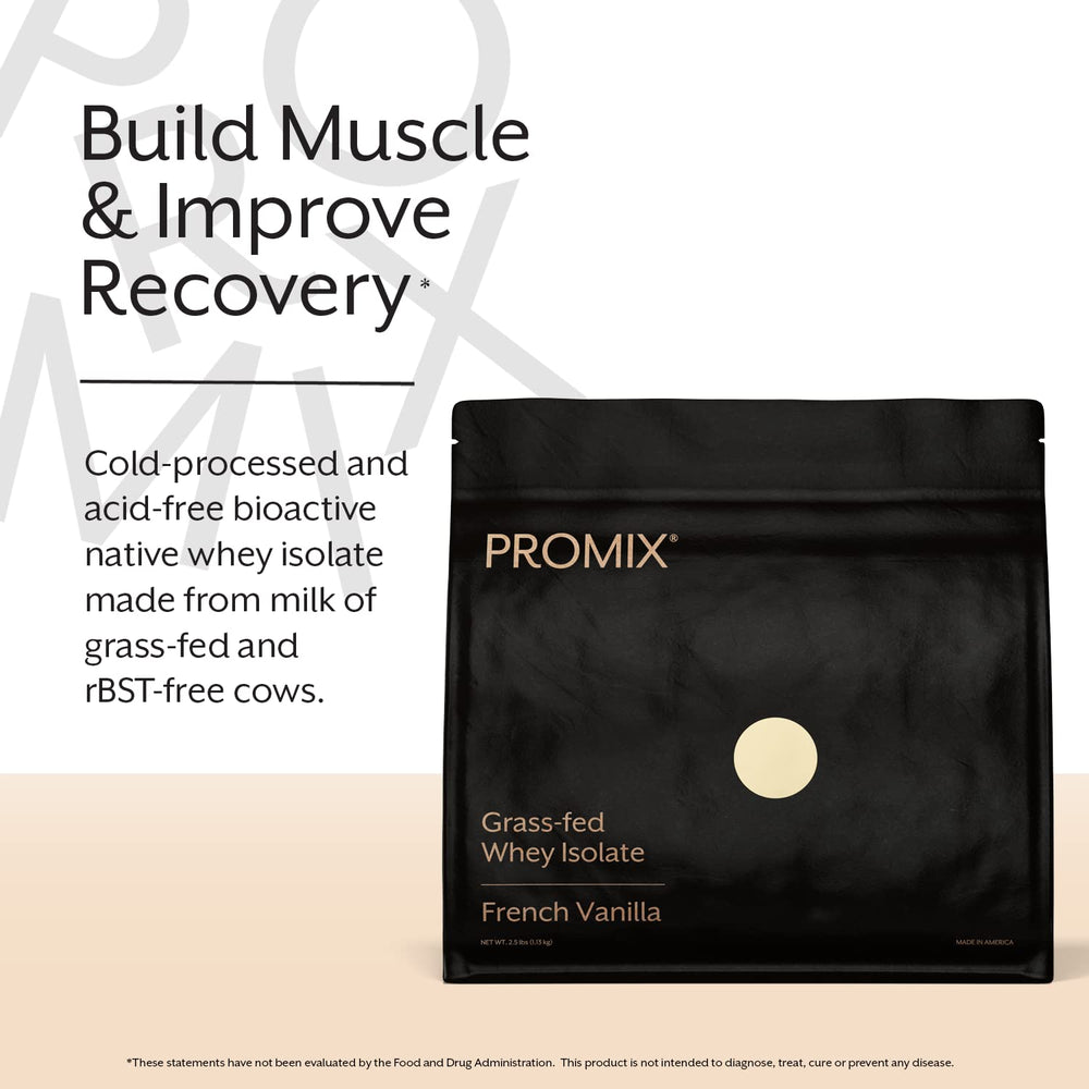 ProMix Whey Isolate Vanilla scoop beside powder for quick shakes.