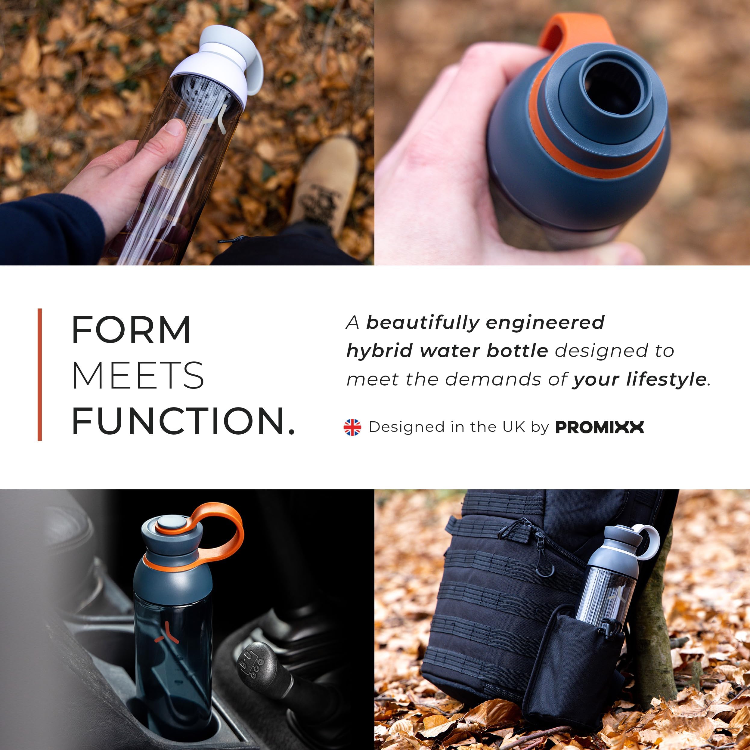 Promixx FORM bottle held in hand demonstrating compact 26oz size
