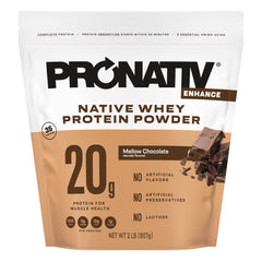 Pronativ mellow chocolate bottle showing native whey protein for recovery potential