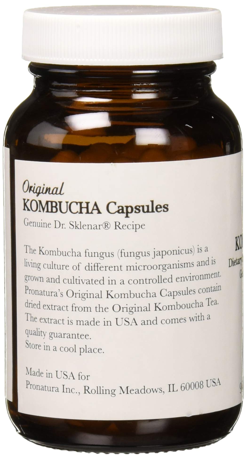 Pronatura Kombucha Capsules close-up label highlights original tea extract