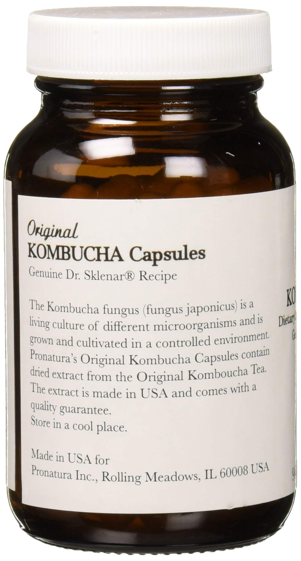 Pronatura Kombucha Capsules close-up label highlights original tea extract