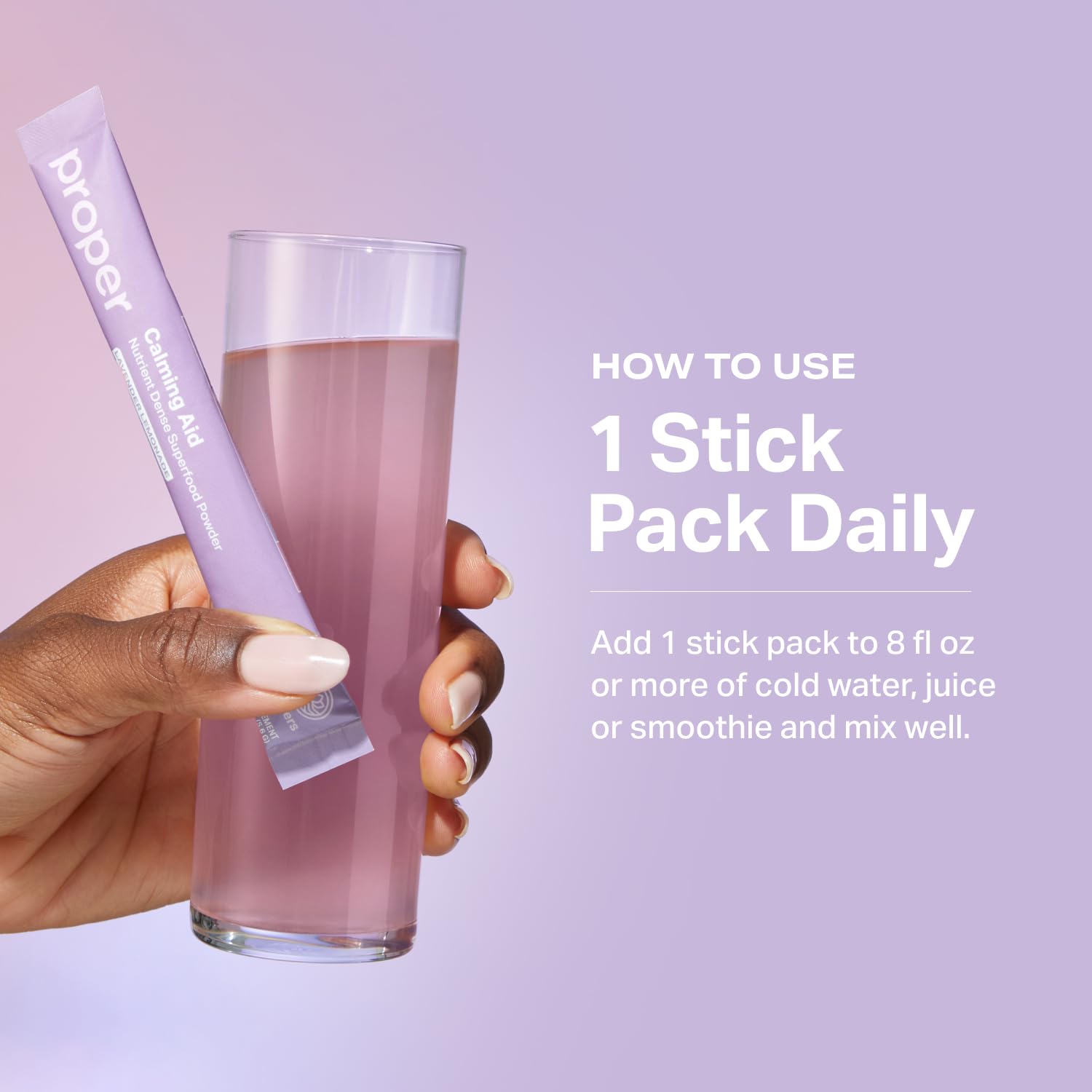 Proper Calming Aid highlights digestive wellness with magnesium and fiber.