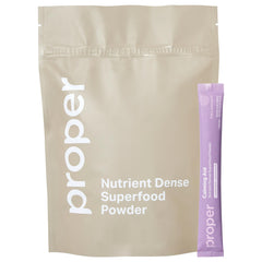 Proper Lavender Calming Aid powder in bottle promotes daily relaxation.