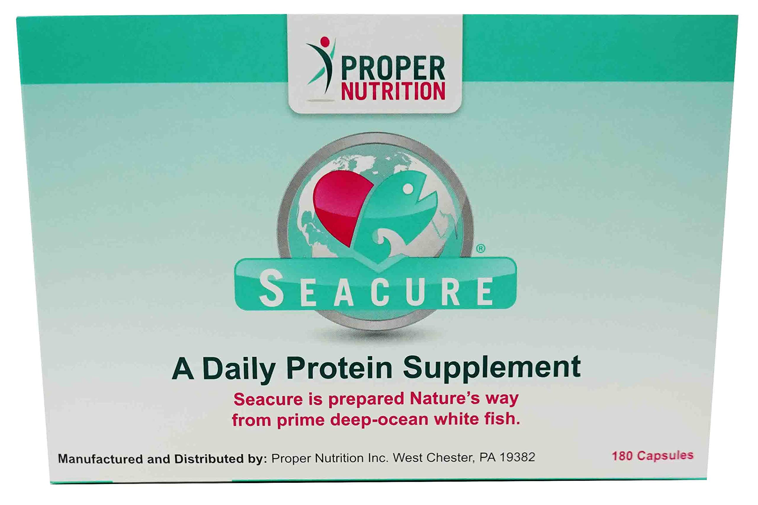 Proper Nutrition Seacure bottle front view highlighting all-natural fish protein source for daily health.