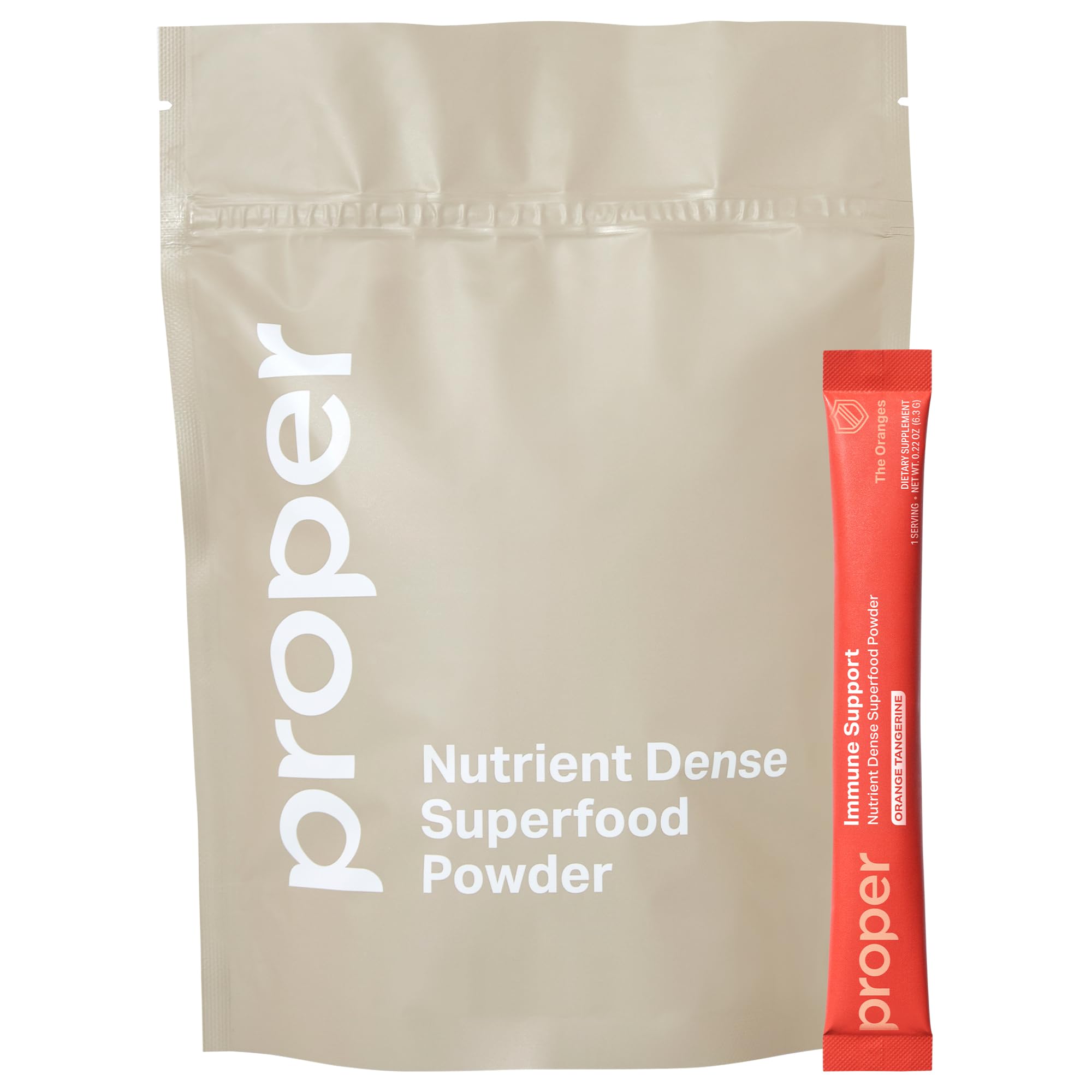 Proper Orange Tangerine drink mix bottle with citrus flavor for daily immune support.