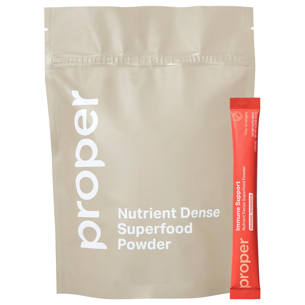 Proper Orange Tangerine drink mix bottle with citrus flavor for daily immune support.