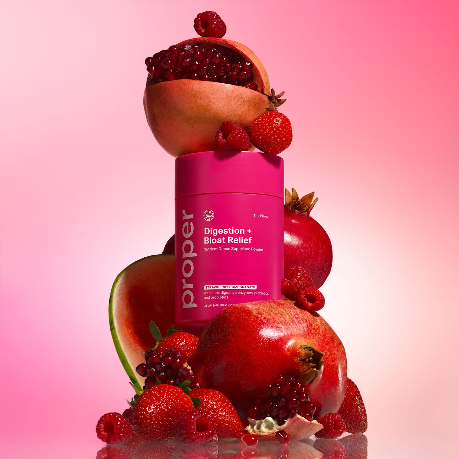 Proper Pinks Digestion probiotic blend visual emphasizing gut health