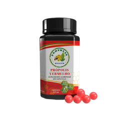 Propolis Health Red Propolis capsules arranged beside the bottle for convenient daily use