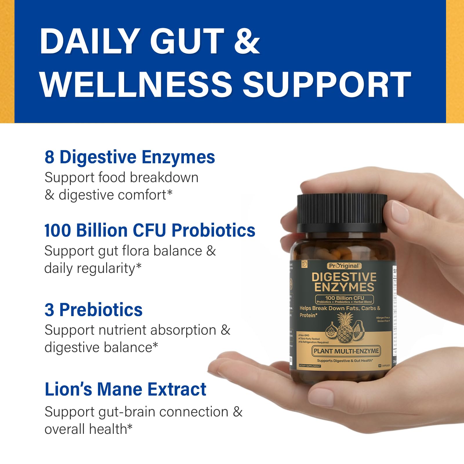 Proriginal Digestive Enzymes label close-up highlighting vegan features