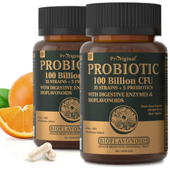 Proriginal Probiotics bottle front view shows 100 Billion CFU for gut health support.