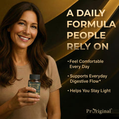 Proriginal Probiotics label close-up highlights 35 strains for balanced digestion.