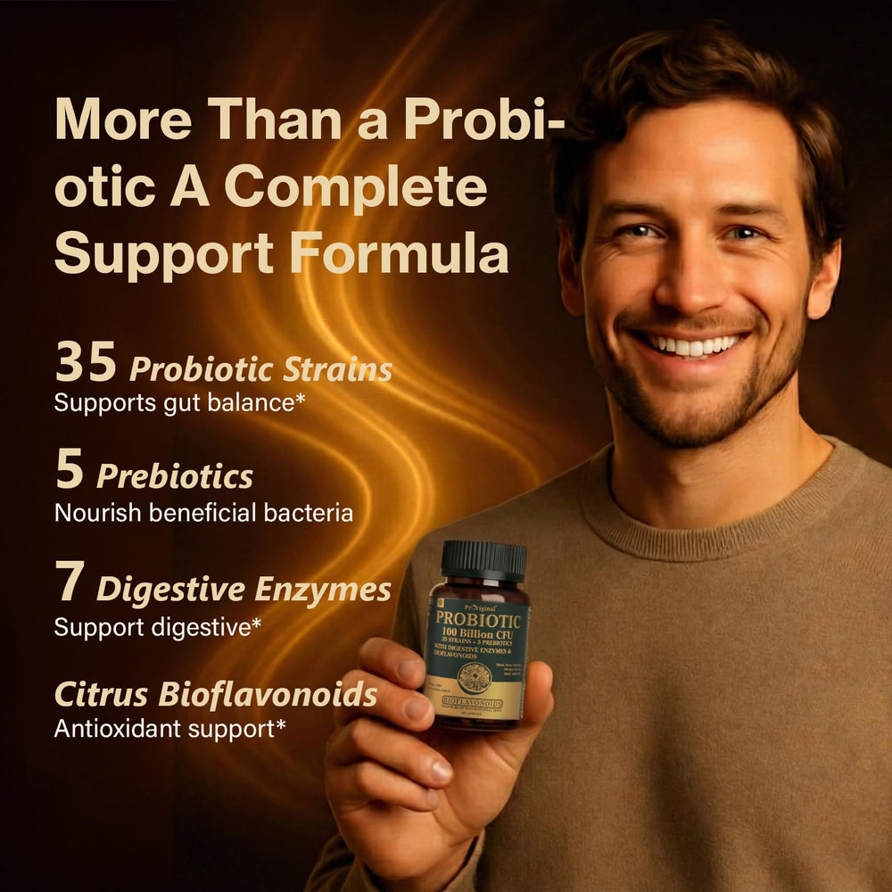 Proriginal probiotic labels show vegan, gluten-free, non-GMO assurance for clean sourcing.