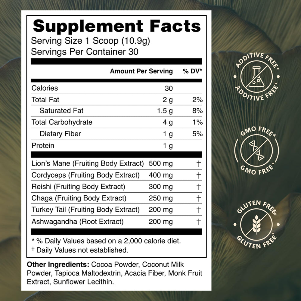 Prosper Mushroom Cocoa powder scoop highlighting premium mushroom blend for daily use