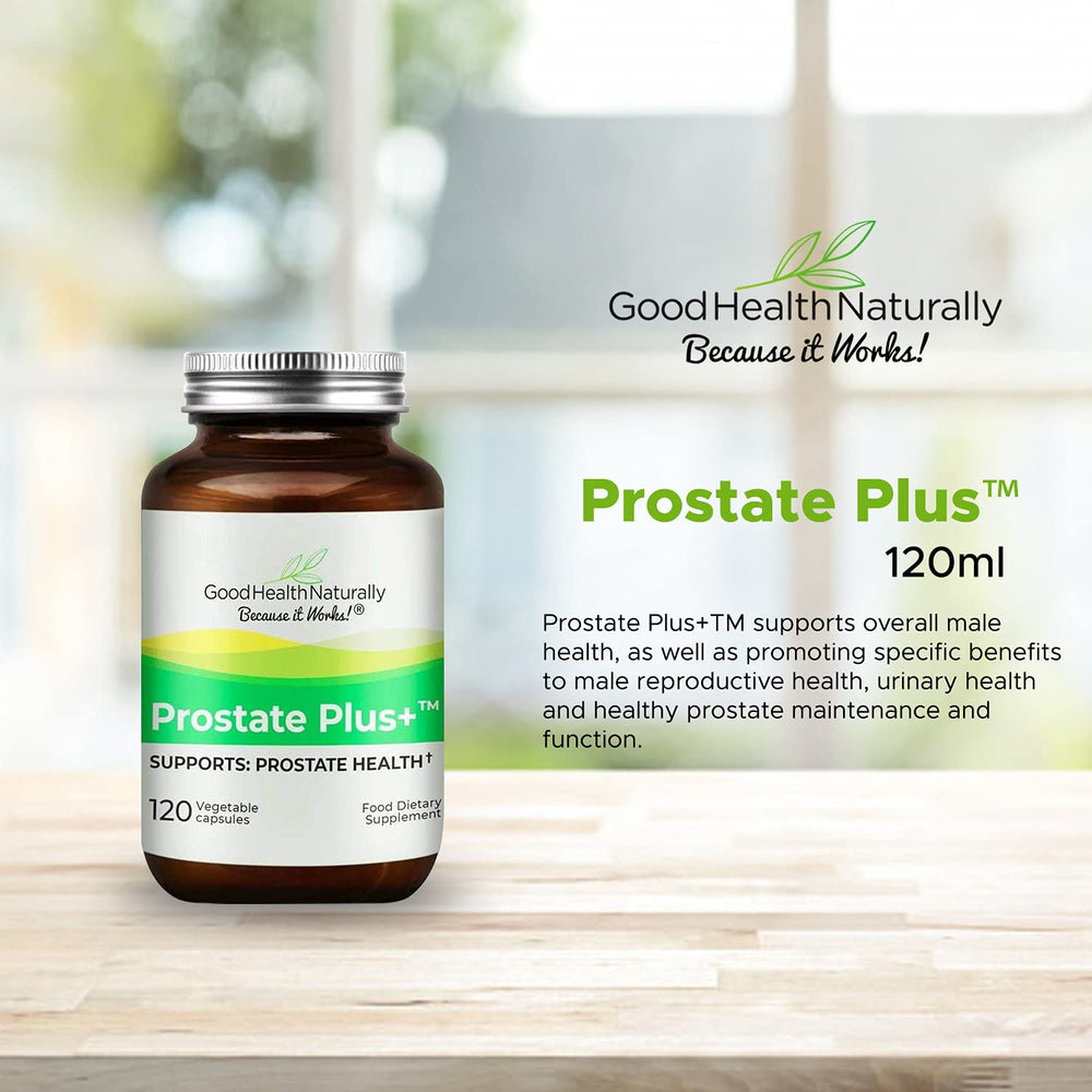 Prostate Plus capsules close-up showing easy-to-swallow veggie capsules