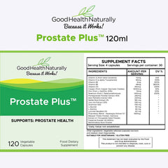 Prostate Plus ingredients label highlighting vegan Vitamin D3 and minerals