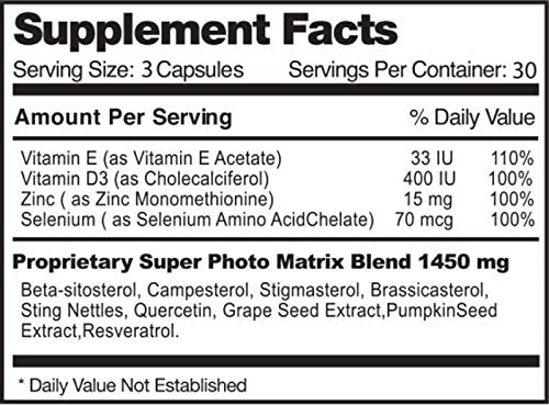 Close-up of Prostavar Ultra capsule ingredients highlighting saw palmetto and grape seed extract for supporting prostate health.