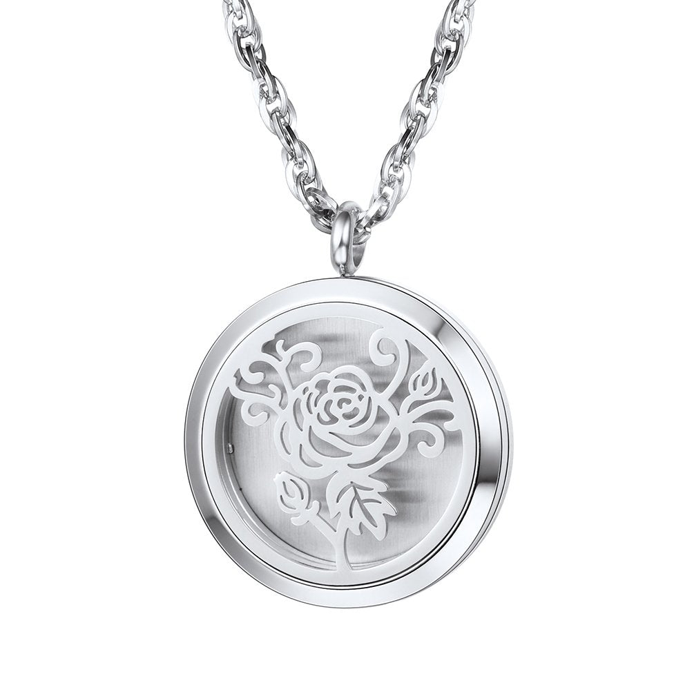 PROSTEEL diffuser necklace pendant with rose design for on-the-go aromatherapy