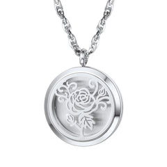 PROSTEEL diffuser necklace pendant with rose design for on-the-go aromatherapy