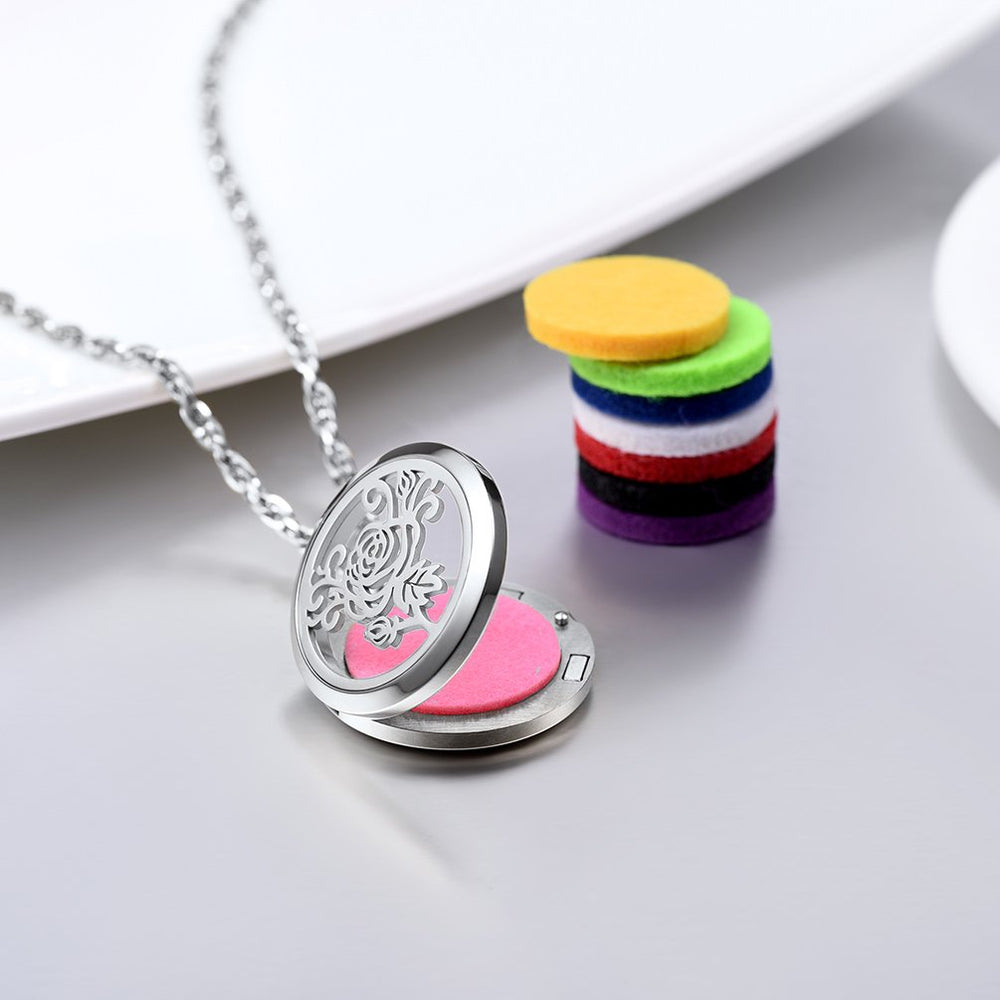 PROSTEEL rose flower pendant close-up highlighting hypoallergenic stainless steel finish