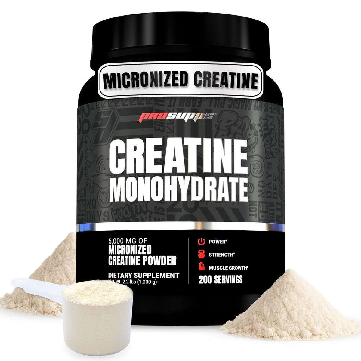 PROSUPPS Creatine Monohydrate powder bottle and scoop for steady workout power.