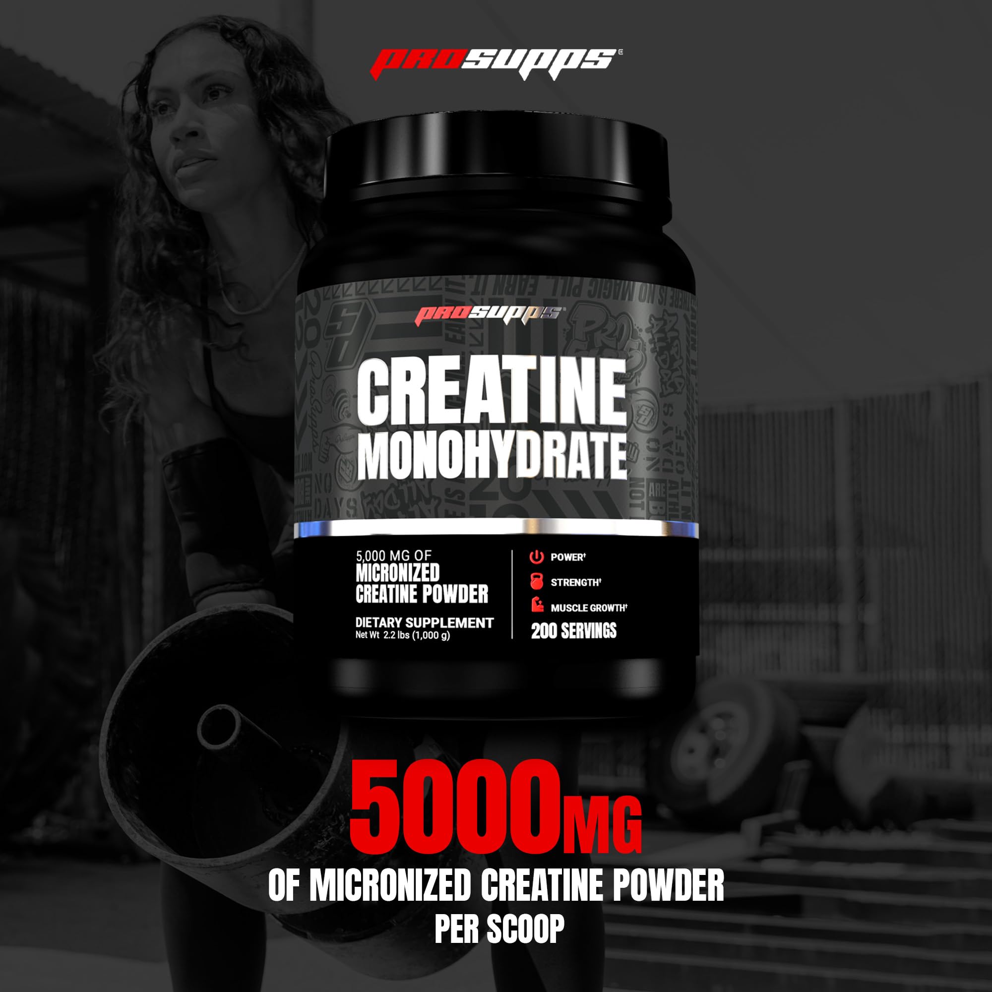 PROSUPPS Creatine Monohydrate powder being poured for quick pre-workout energy.