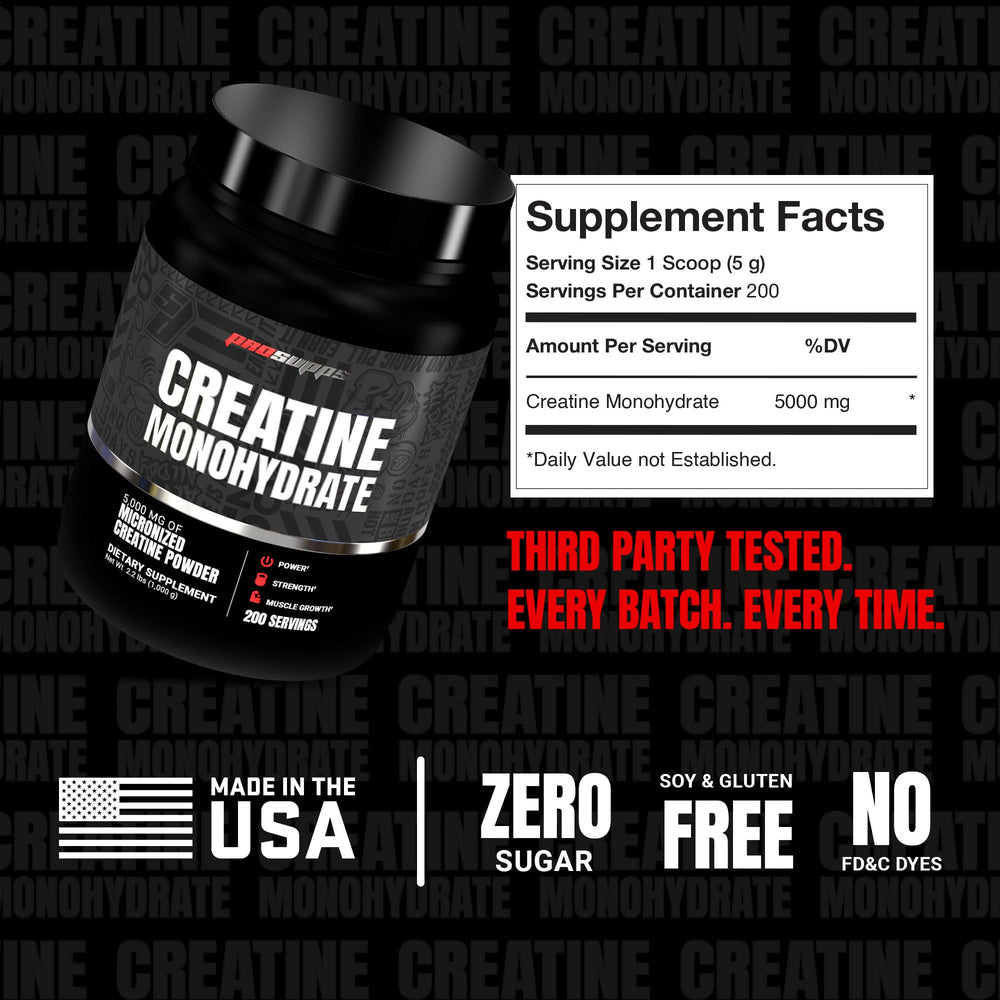 USA-made packaging for PROSUPPS Creatine Monohydrate powder quality and trust.