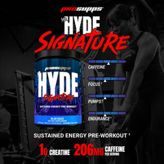 PROSUPPS HYDE blue razz powder tub ready for intense workouts.