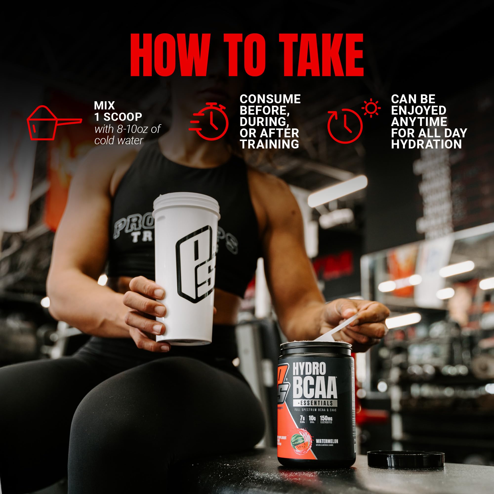 Close-up of HydroBCAA ingredients panel highlighting EAAs and electrolytes