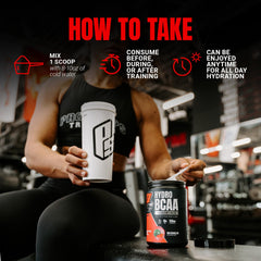 Close-up of HydroBCAA ingredients panel highlighting EAAs and electrolytes