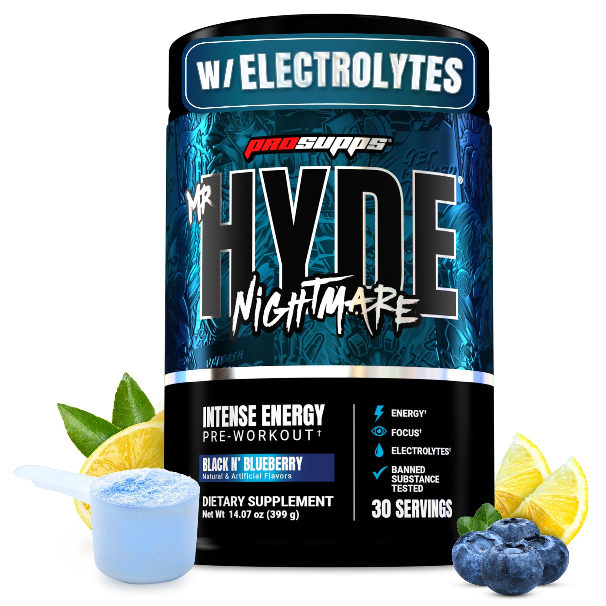 PROSUPPS Mr. Hyde Nightmare tub front view highlighting pre-workout energy