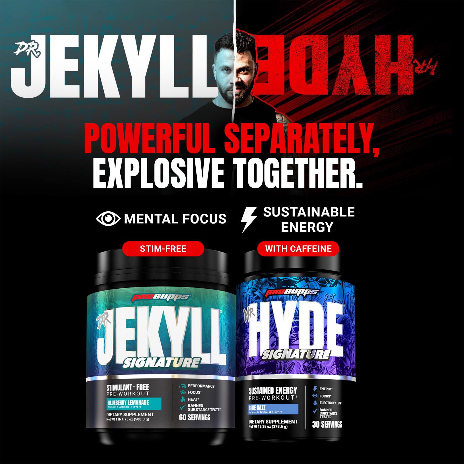PROSUPPS Mr HYDE Max Pump caffeine-free badge appeals to stimulant-sensitive athletes.