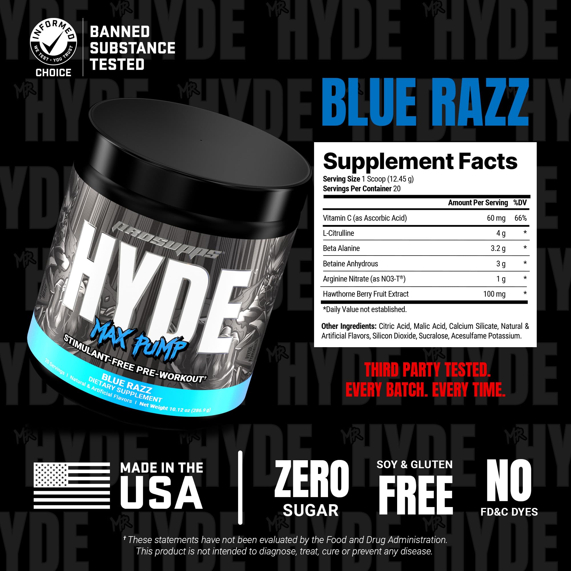 PROSUPPS Mr HYDE Max Pump endurance graphic suggests longer workout potential.