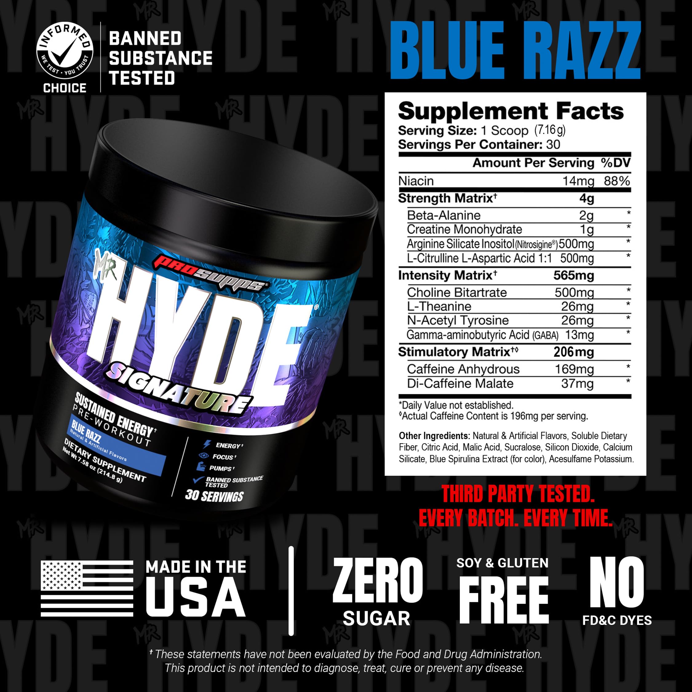 ProSupps Mr. Hyde Signature etiqueta frontal que identifica el sabor