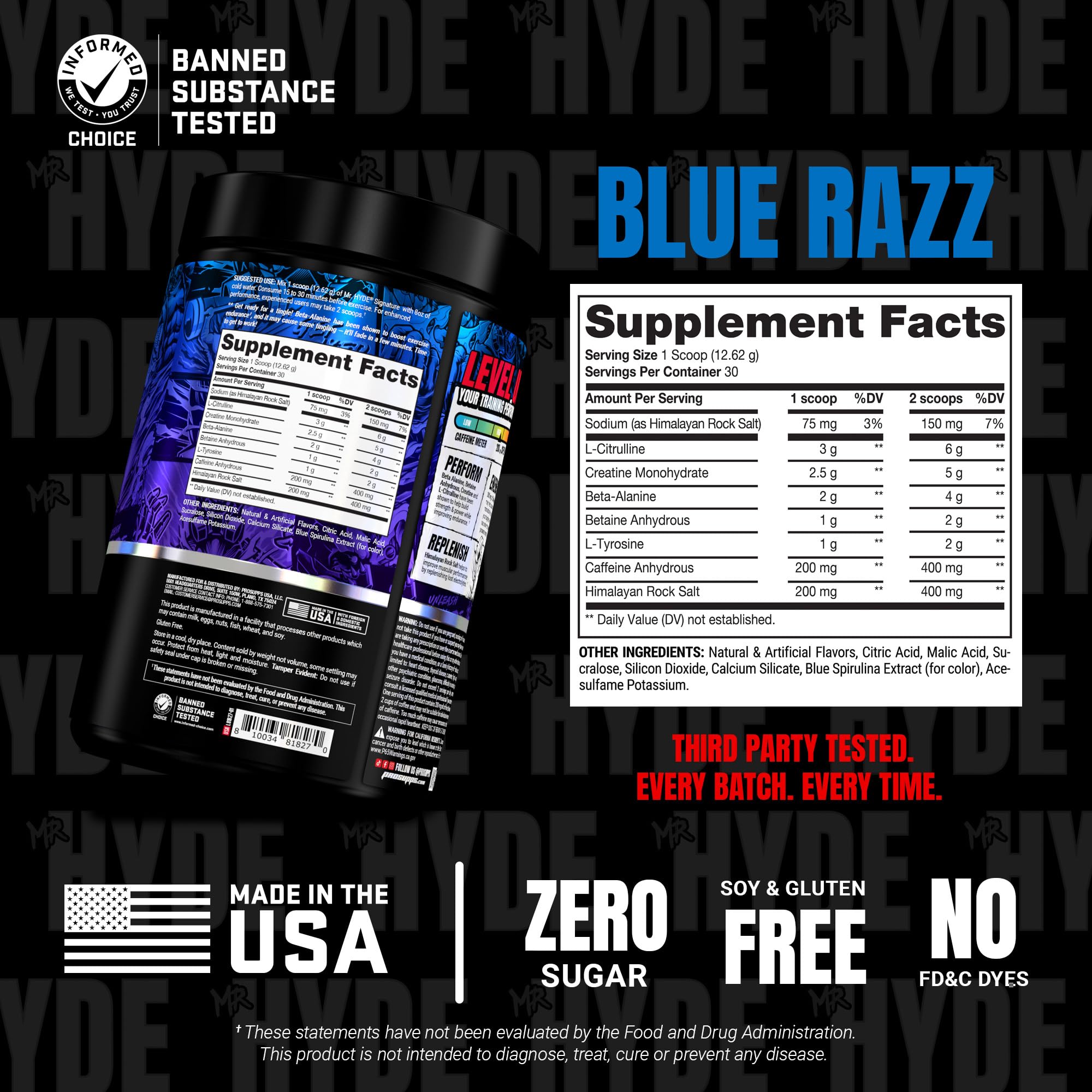 PROSUPPS Mr. Hyde Signature V2 blue razz glass ready for pre-workout